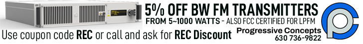 5% off BW Transmitters at Progressive Concepts. Use coupon code REC or ask for REC discount.
